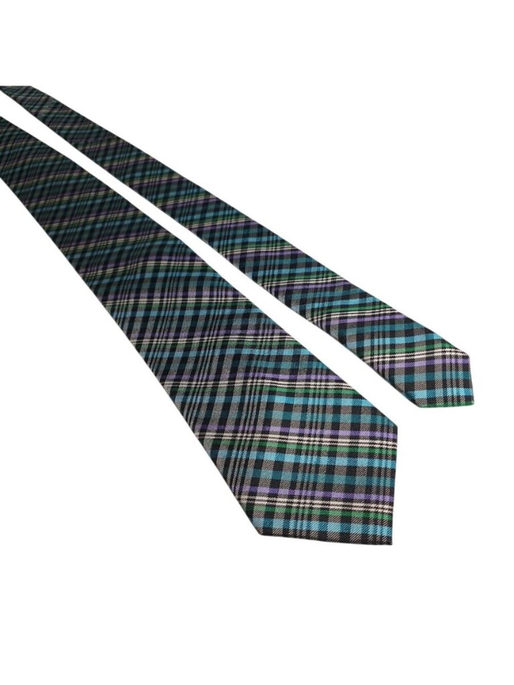Ben Sherman Plaid Neck Tie Multicolor Black Green Blue Purple Gift 57" x 3.25"